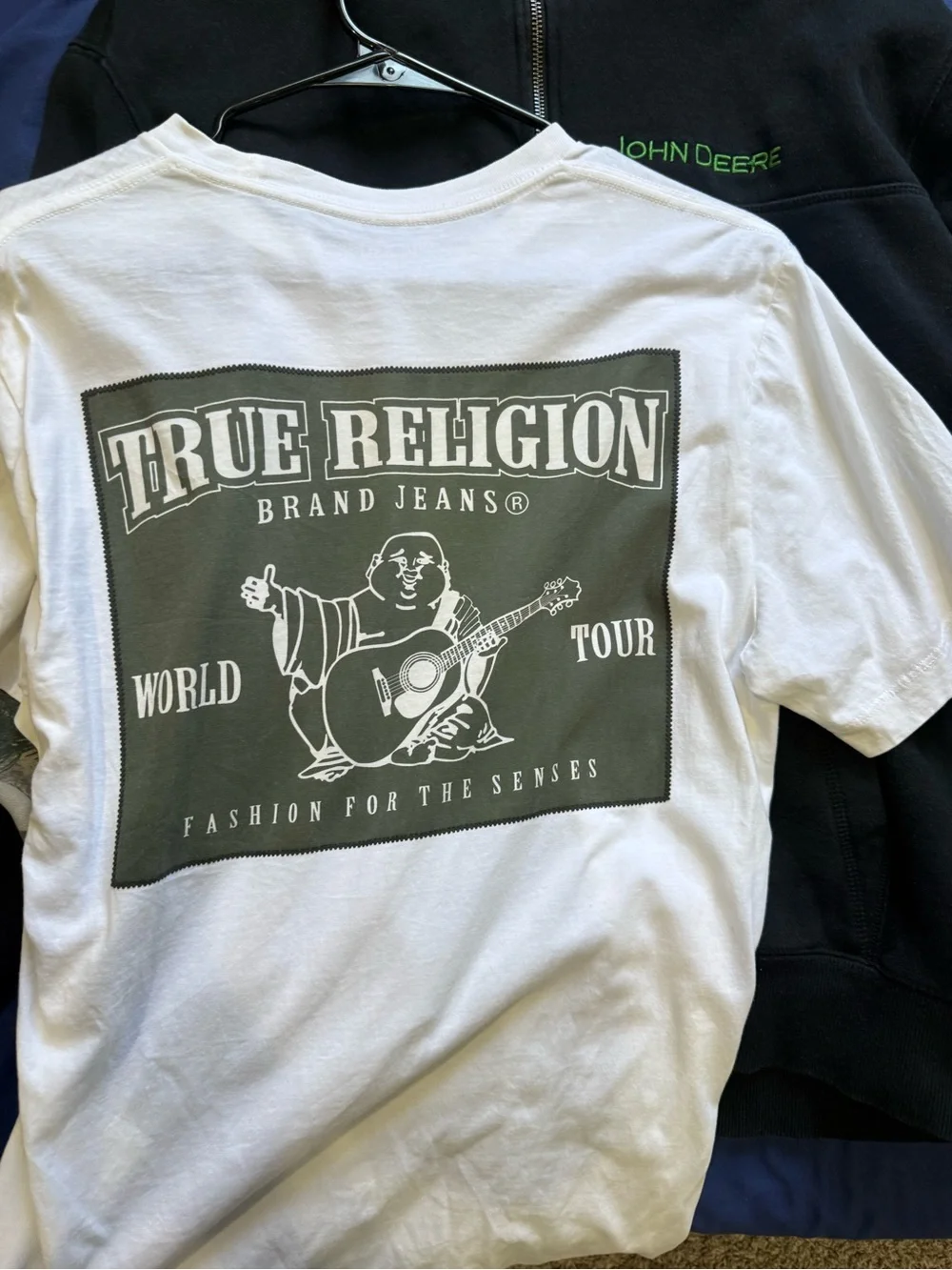 True Religion White T-Shirt with Olive Graphic
